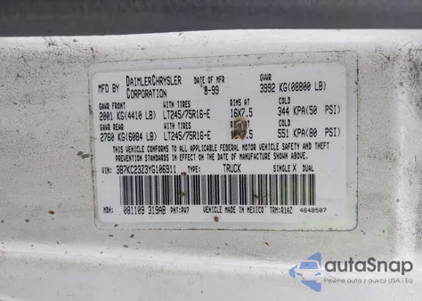 2000 Dodge Ram 2500 St из США, поврежденный, VIN 3B7KC23Z3YG106911